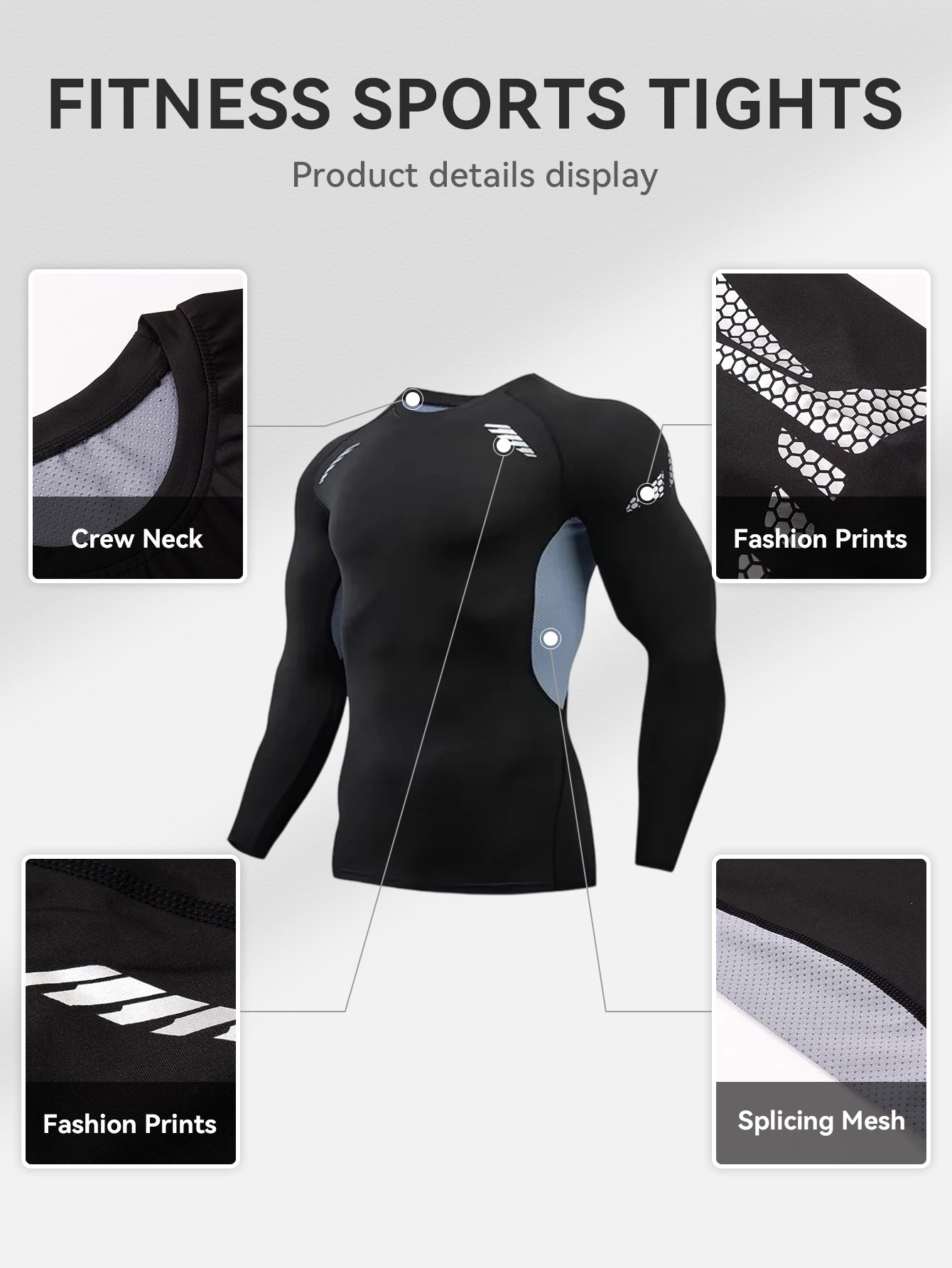 1609-CX Long-sleeved sportswear men's long-sleeved T-shirt fitness clothes quick-drying clothes wholesale - Image 4