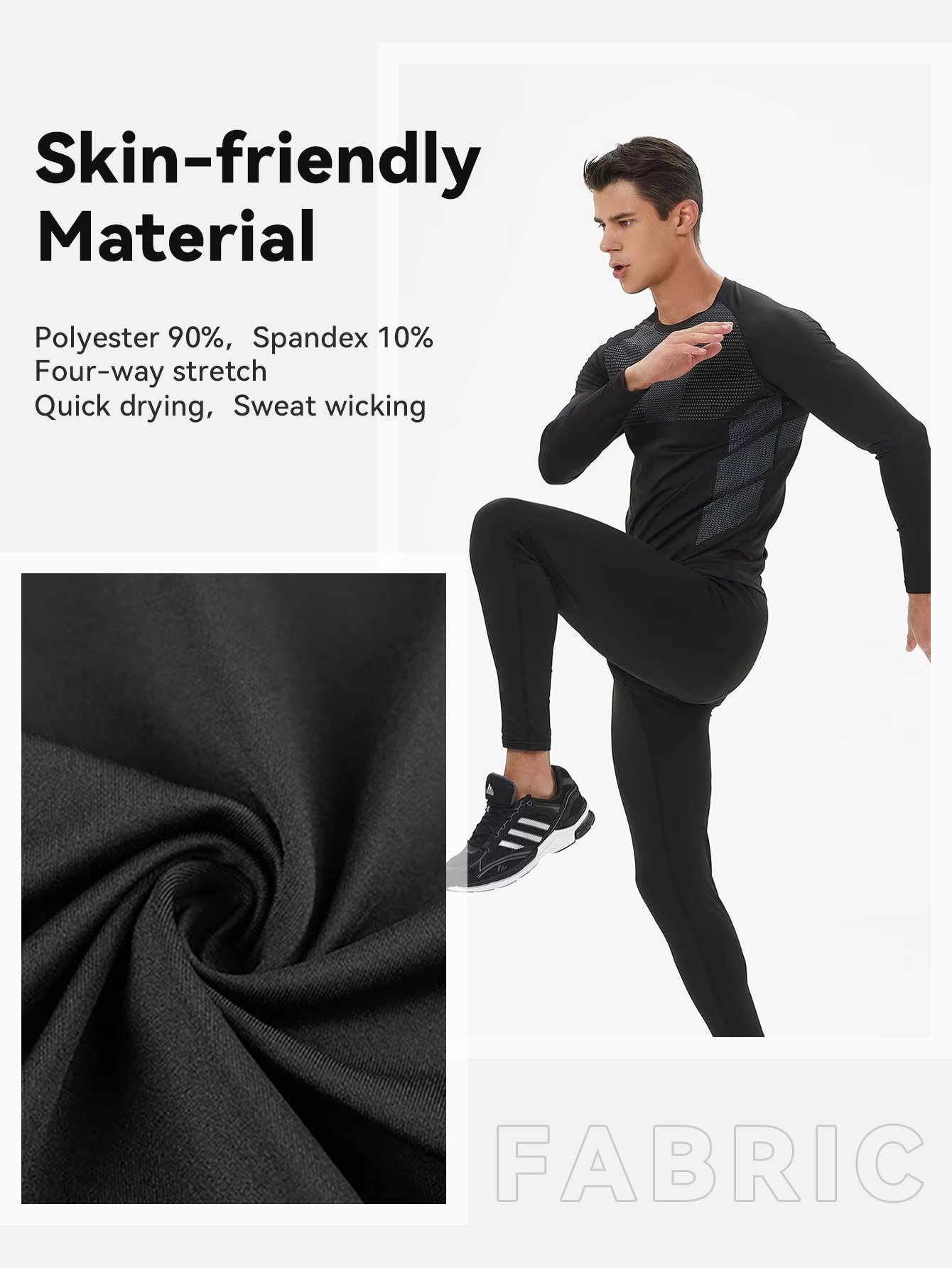 CKTC60002 Silk Screen Long Sleeve Men's Compression Tights Shirt Top Shorts Suit Fitness Exercise Running Sportswear Suit Men's Suit - Image 4